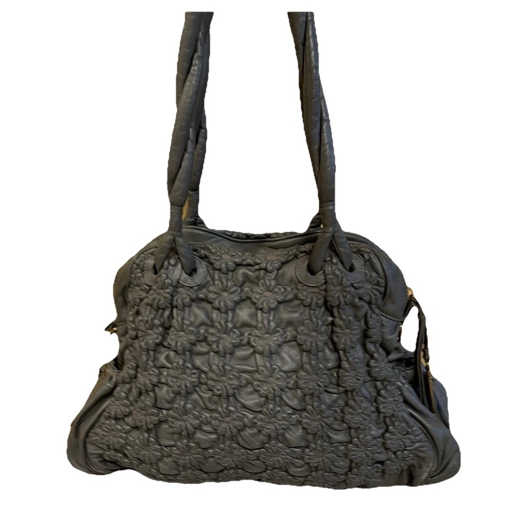 Lockheart Shoulder Bag Gray Butter Leather 3D Flower Braid Straps Y2K Whimsical